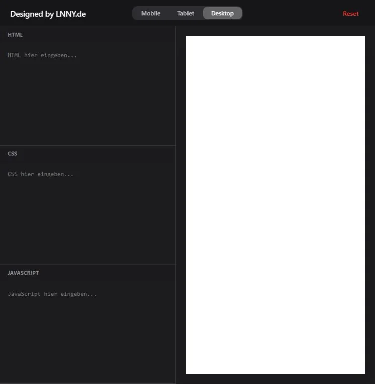 Codepen editor with HTML, CSS, JavaScript and live preview