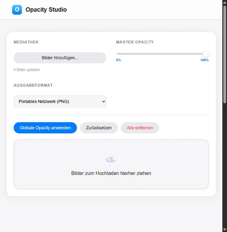 Opacity Studio interface for adjusting image transparency